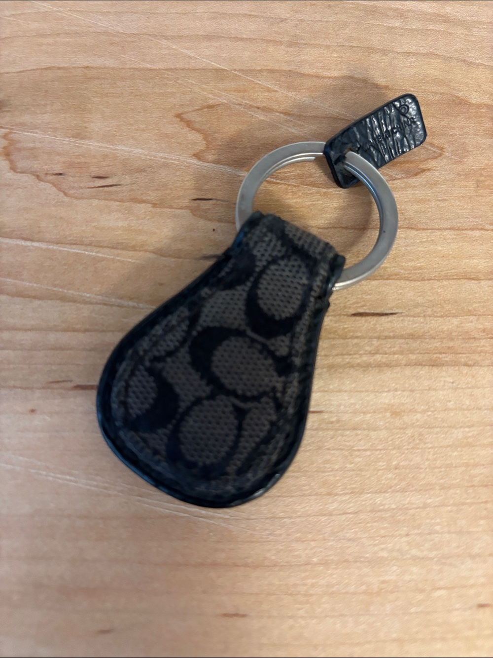 Vintage Coach Dark Brown Canvas/ Leather Signature C Logo Key Ring